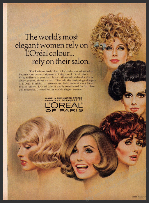 L'Oreal of Paris Hair Colors 1960s Print Advertisement 1969 Styles Fetch the Paper!