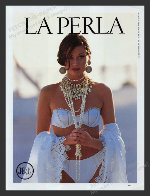 La Perla 1990s Print Advertisement Lace White Sexy Bra Panties Lingerie Fetch the Paper!