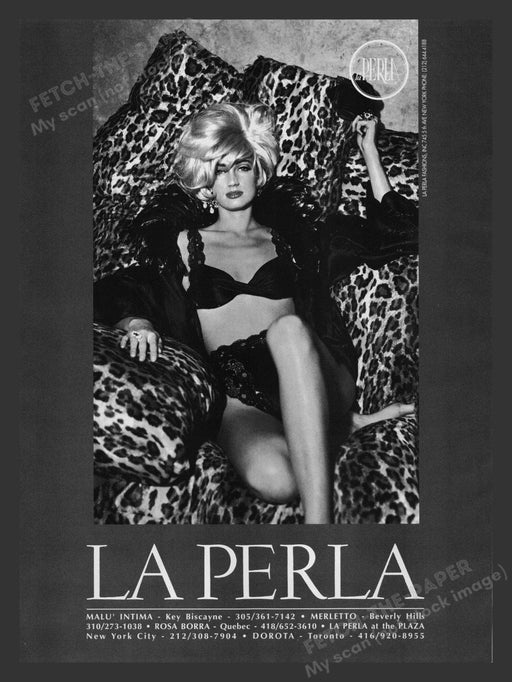 La Perla Lingerie Leopard Black Lace 1990s Print Advertisement Ad 1992 Fetch the Paper!