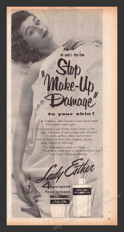 1956 Lady Esther Face Cream Naked in Bed Print Advertisement Ad