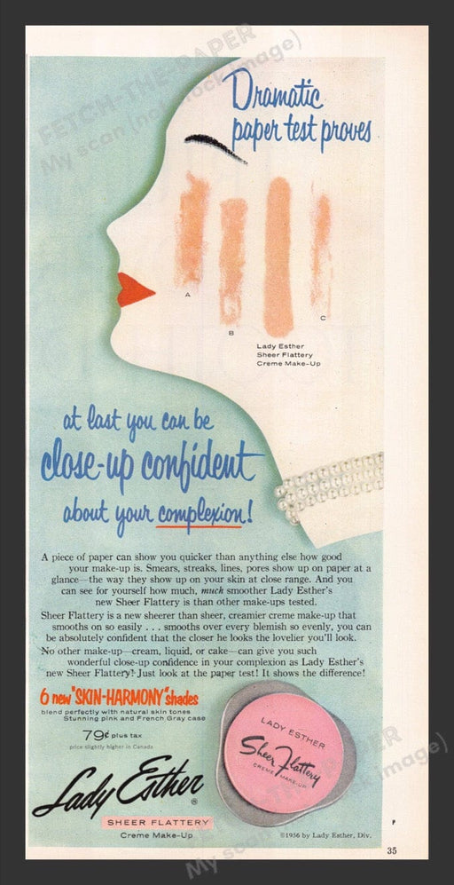 1956 Lady Esther Sheer Flattery Cosmetics Print Advertisement Ad