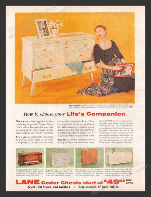 1956 Lane Cedar Chests Modern Lowboy Color Print Advertisement Ad