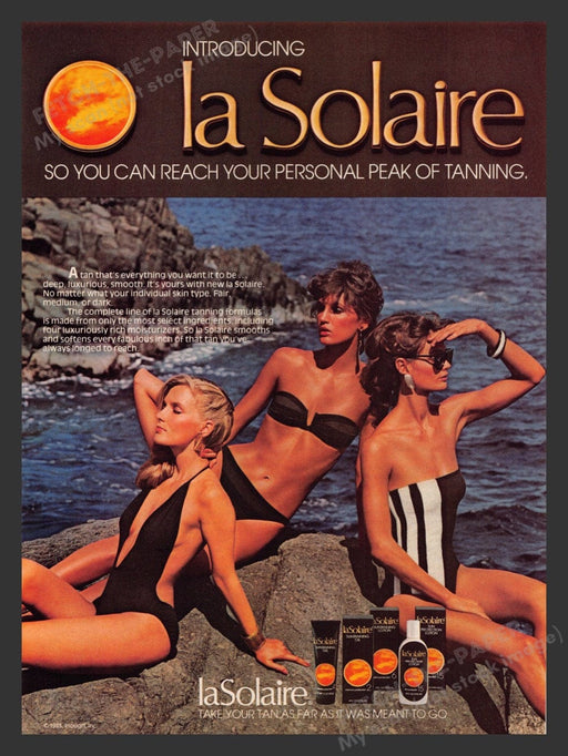 1984 laSolaire Tanning Products Sexy Girls on Rocks Print Advertisement Ad