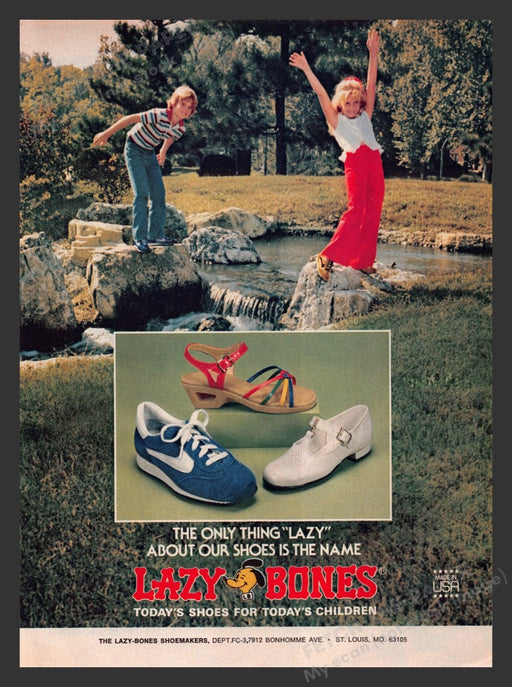 1981 Lazy Bones Shoemaker Kids Playing Water Shoes Print Advertisement Ad
