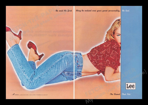Lee Jeans 1990s Print Advertisement Ad (2 pages) 1996 Sexy Legs Girl Fetch the Paper!