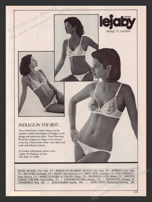 Lejaby 1980s Print Advertisement Ad 1983 Azalee Lingerie Bra Panties Fetch the Paper!