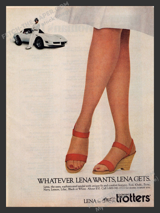 1982 Print Advertisement Lena Shoes by Old Maine Trotters Corvette Legs Ad.