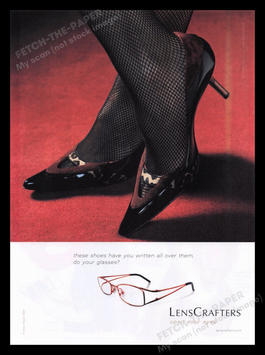Lens Crafters 2000's Print Advertisement Ad 2007 Fish Net Shoes Legs Fetch the Paper!