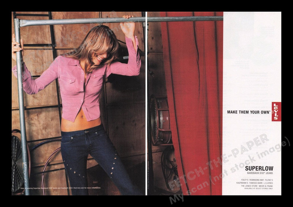 Levi's 2000s Print Advertisement Ad (2 pages) 2001 Superlow 518 Jeans Fetch the Paper!