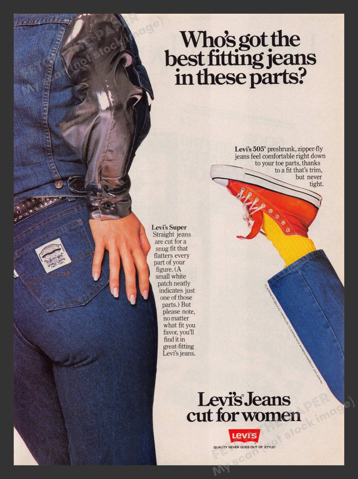 Levi's 505 Jeans Fit for Women 1980s Print Advertisement Levi's 505 Jeans Fit for Women 1980s Print Advertisement
