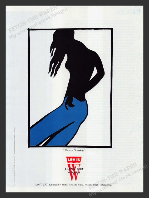 Levi's Jeans "Woman Dressing" Illustration 1990s Print Advertisement Ad 1992 Fetch the Paper!