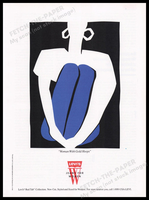 Levi's "Woman With Gold Hoops" 1990s Print Advertisement Ad 1991 Jeans Fetch the Paper!