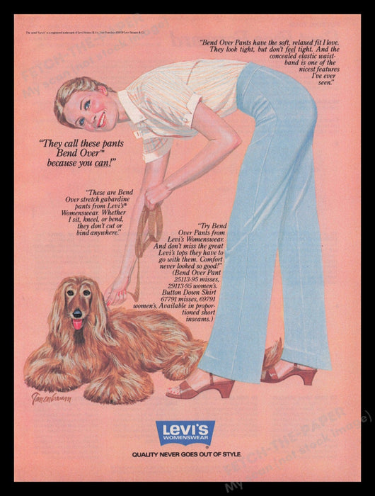 Levi's Womenswear 1970s Print Advertisement Ad 1979 Dog Fetch the Paper!
