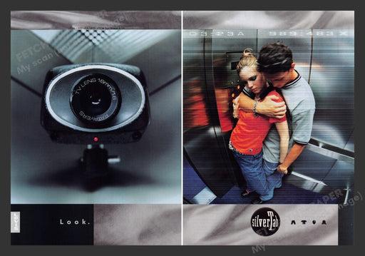 Levi Silver Tab Camera Couple in Elevator 1990s Print Advertisement (2 pgs) 1996 Fetch the Paper!