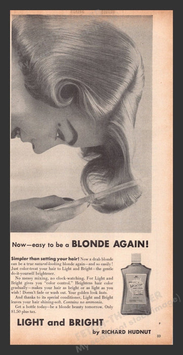 1956 Light and Bright Hair Brightener Blonde Hudnut Print Advertisement Ad
