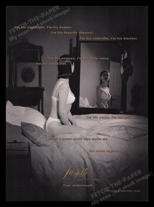Lilyette 1990s Print Advertisement Ad 1993 Lingerie Mirror Reflection Fetch the Paper!