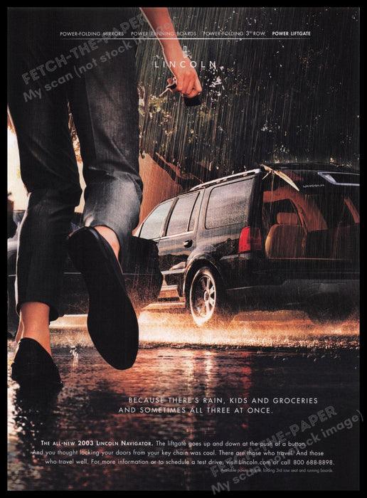 Lincoln Navigator SUV 2000s Print Advertisement Ad 2002 Rain Fetch the Paper!