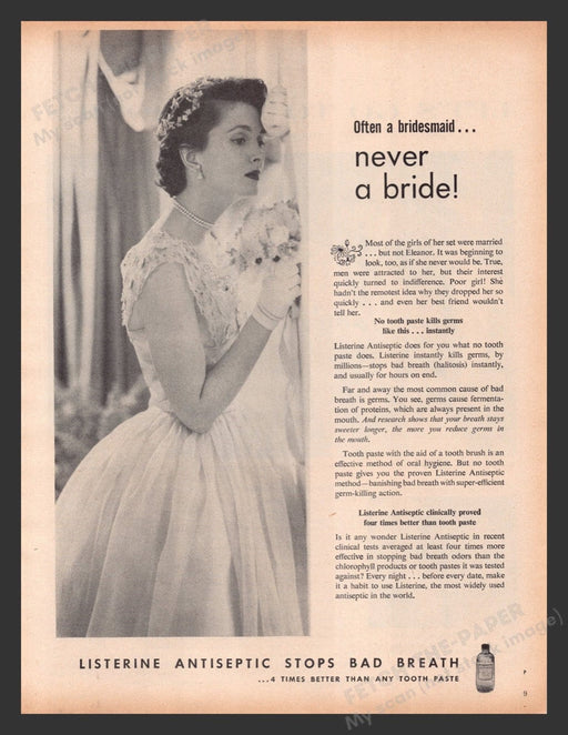 1956 Listerine Antiseptic Bad Breath Bride's Maid Print Advertisement Ad