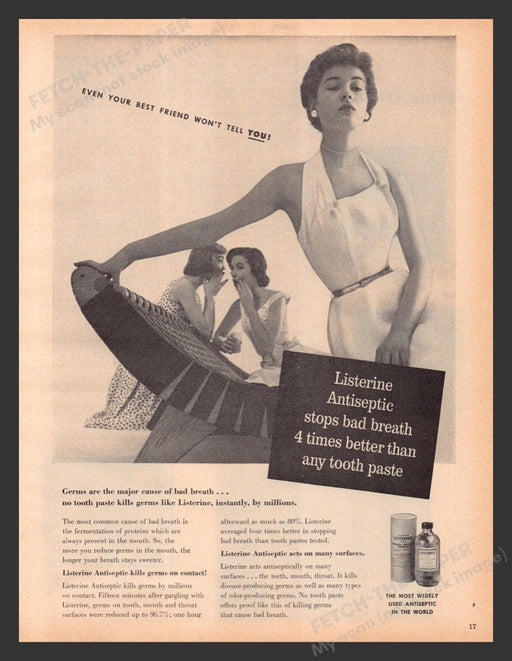 1956 Listerine Antiseptic Stops Bad Breath Print Advertisement Ad