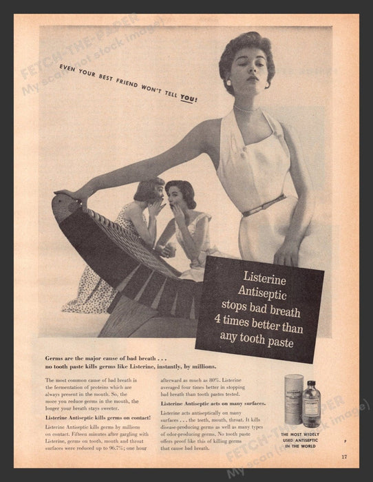 1956 Listerine Antiseptic Stops Bad Breath Print Advertisement Ad