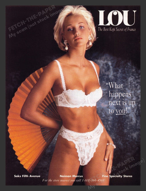 1996 Lou Lingerie White Lace Panties & Bra Blonde Print Advertisement Ad