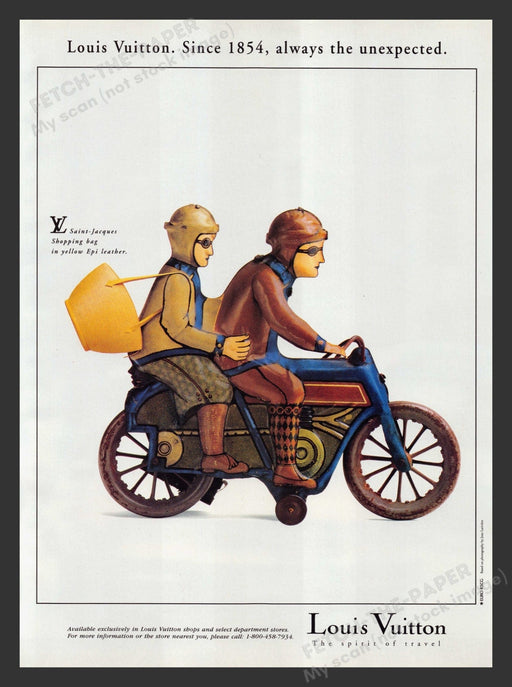 Louis Vuitton 1990s Print Advertisement 1995 Saint-Jacques Leather Motorcycle Fetch the Paper!