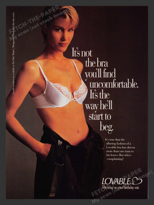 Lovable 1990s Print Advertisement Bra Lace "He'll Start to Beg" Fetch the Paper!