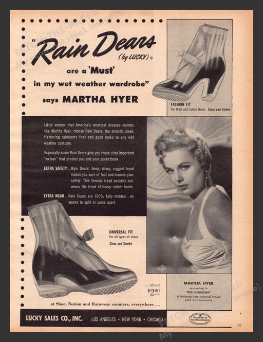 1956 Lucky Rain Dears Shoe Covers Martha Hyer Print Advertisement Ad