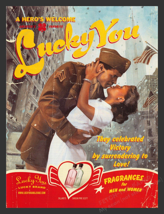2002 Lucky You Lucky Brand Fragrance WWII Victory Illustrate Print Advertisement.