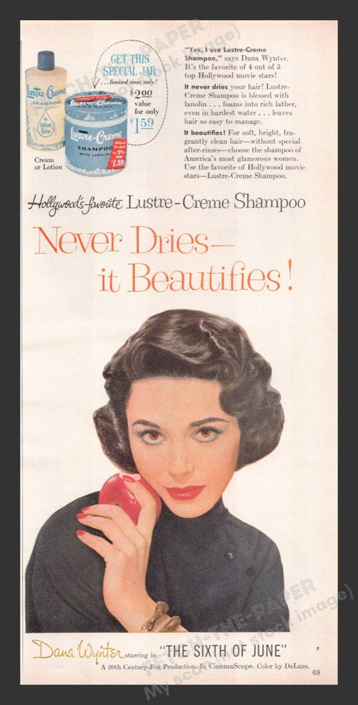1956 Lustre-Creme Shampoo Dana Wynter Actress Color Print Advertisement Ad