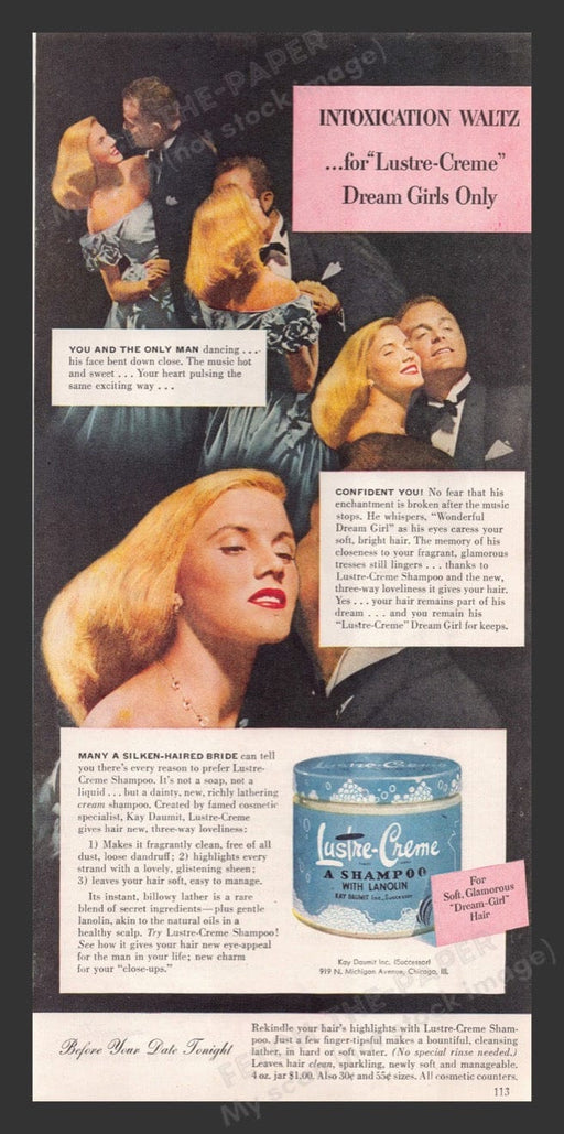 1948 Lustre-Creme Shampoo w/ Lanolin Couple Waltz Print Advertisement Ad