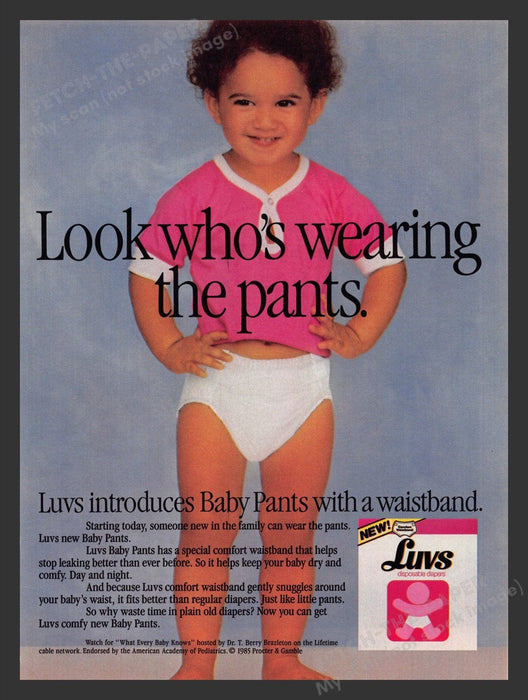 1986 Luvs Baby Pants "Look who's wearing the pants" Print Advertisement Ad