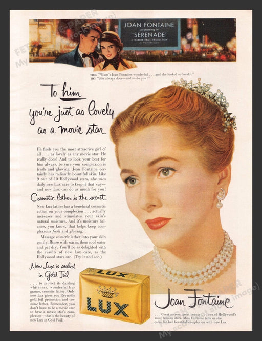 1956 Lux Soap Joan Fontaine Actress Color Print Advertisement Ad