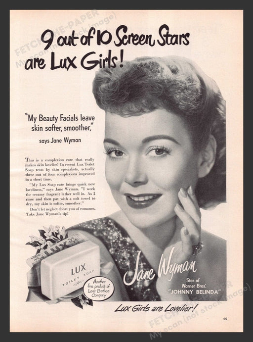 1948 Lux Toilet Soap Jane Wyman Print Advertisement Ad