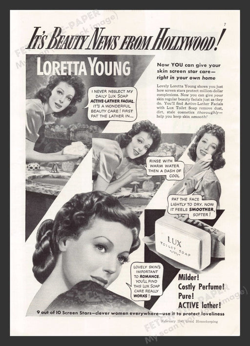 1941 Lux Toilet Soap Loretta Young Print Advertisement Ad
