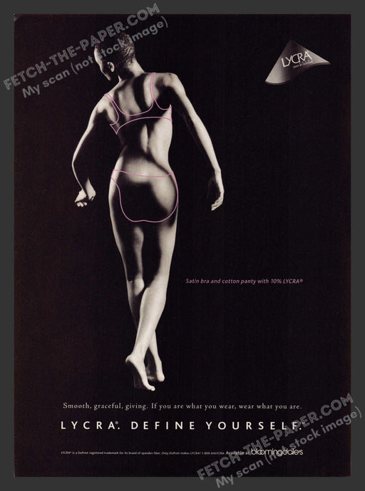 1997 Print Advertisement Lycra Satin Bra & Panty Define Yourself Sexy Lingerie.