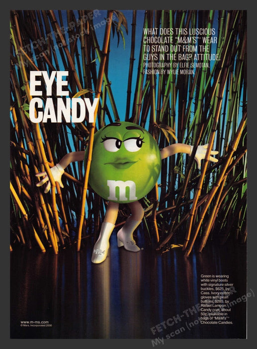 2000 M&M's Green Girl "Eye Candy" Print Advertisement Ad