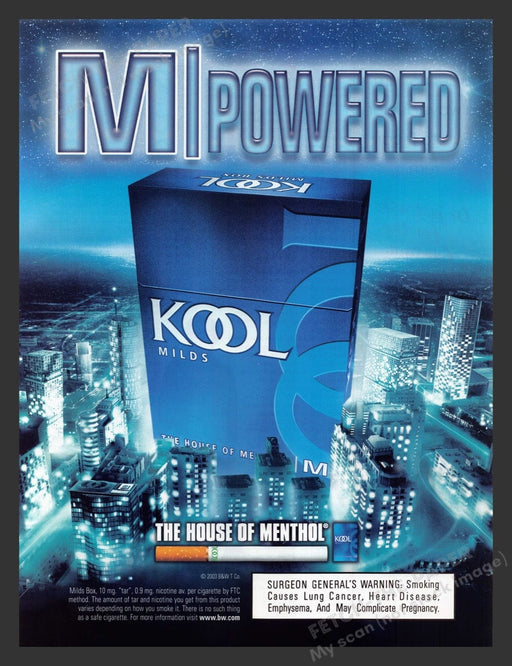 2003 M Powered Kool Cigarettes Milds Menthols Print Advertisement Ad