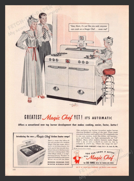 1948 Magic Chef Automatic Gas Range Little Girl Cooking Print Advertisement Ad
