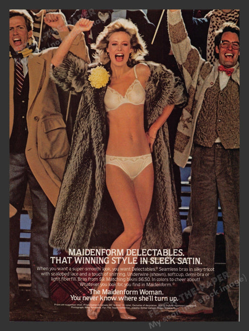 Maidenform 1980s Print Advertisement Ad 1983 Lingerie Sports Game Cheering Fetch the Paper!