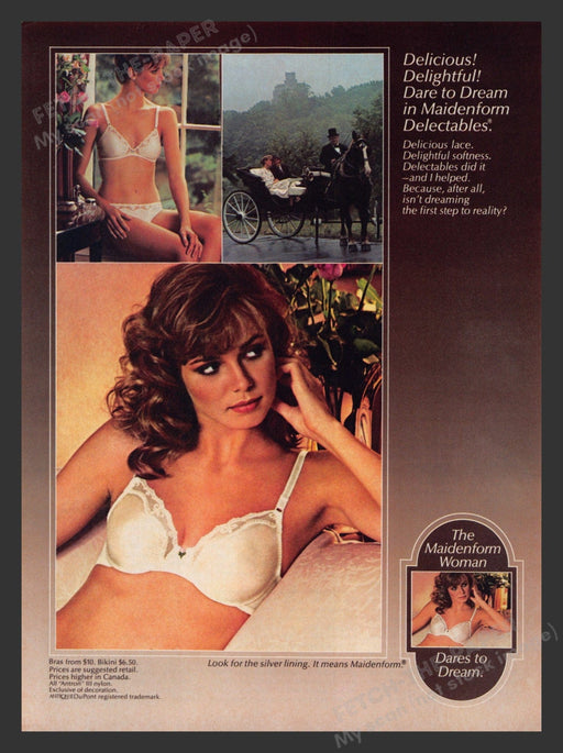 Maidenform 1980s Print Advertisement Dares to Dream Delectables Bra Panties Fetch the Paper!