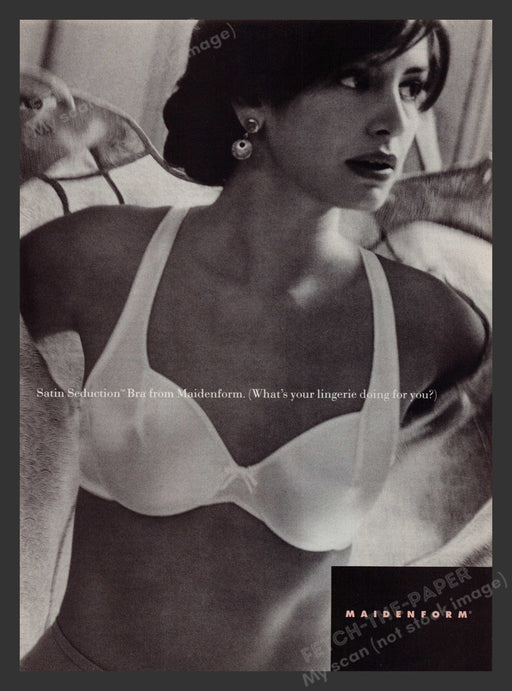 Maidenform 1990s Print Advertisement 1996 Satin Seduction Bra Promo Fetch the Paper!