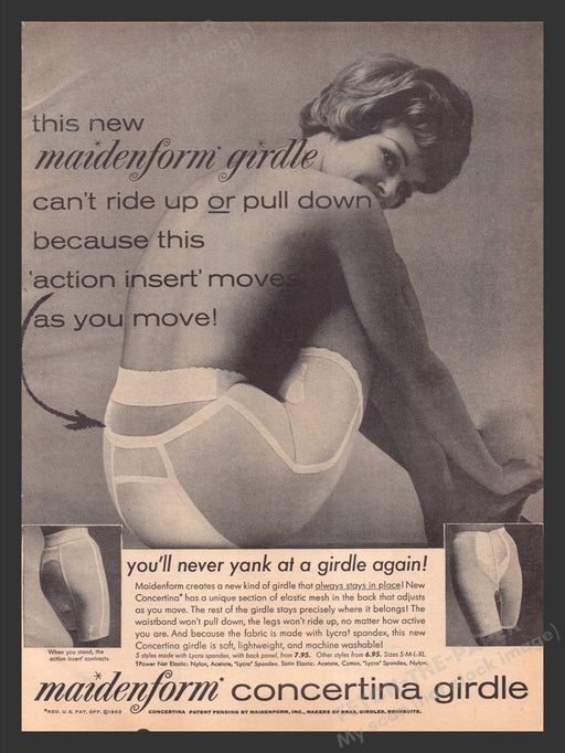 1963 Maidenform Concertina Girdle Lingerie Print Advertisement Ad