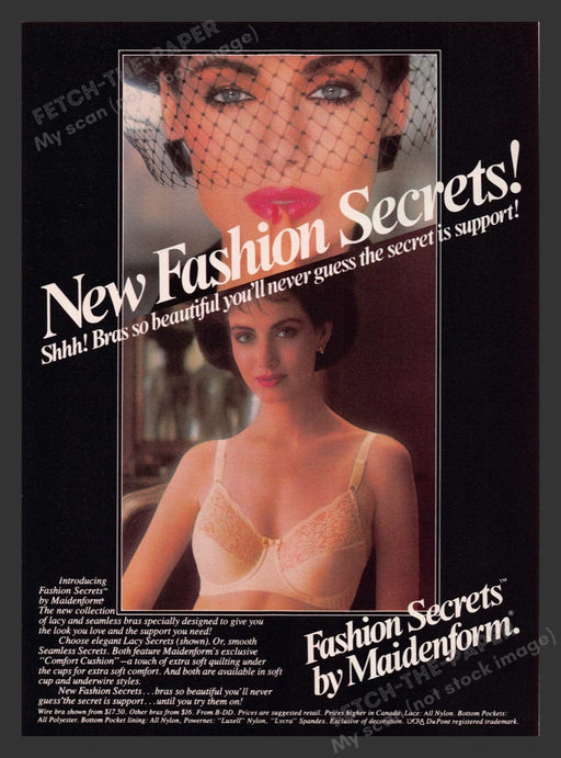 1984 Maidenform Fashion Secrets Lacy Bras Brunette Print Advertisement Ad