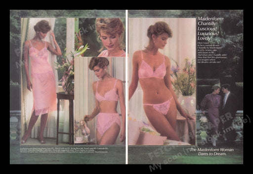 Maidenform Lingerie 1980s Print Advertisement (2 pages) 1985 Dares to Dream Sexy Fetch the Paper!