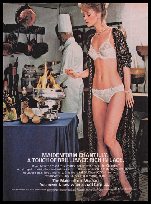 Maidenform Lingerie 1980s Print Advertisement Ad 1983 Chantilly Chef Cook Fetch the Paper!