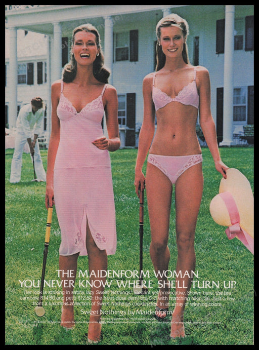 Maidenform Woman Lingerie 1980s Print Advertisement Ad 1982 Women Croquet Fetch the Paper!
