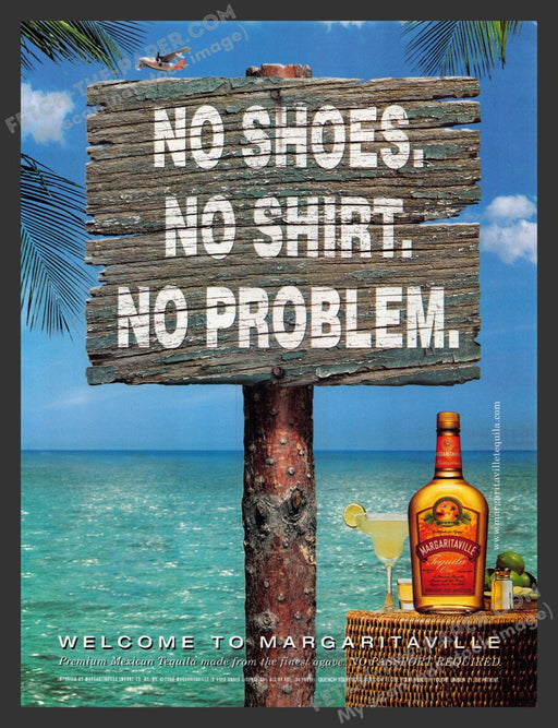 2001 Margaritaville "No Shoes No Shirt No Problem" Alcohol Advertisement Ad.