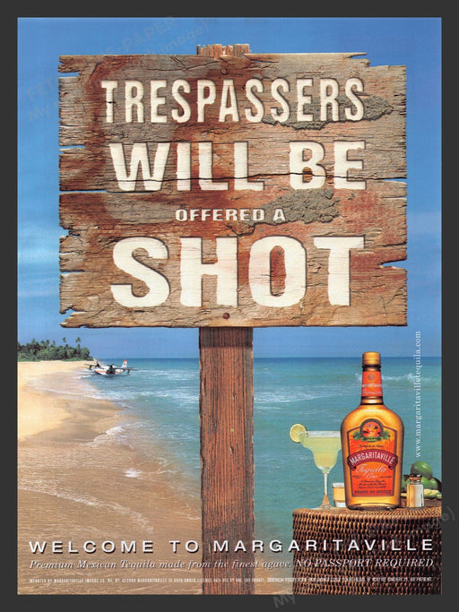 2001 Margaritaville Tequila Alcohol Trespassers Shot Print Advertisement Ad.