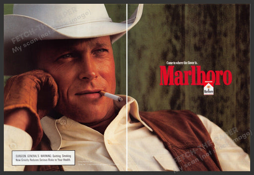 Marlboro Cigarettes 1990s Print Advertisement (2 pages) 1999 Close Up Cowboy Fetch the Paper!